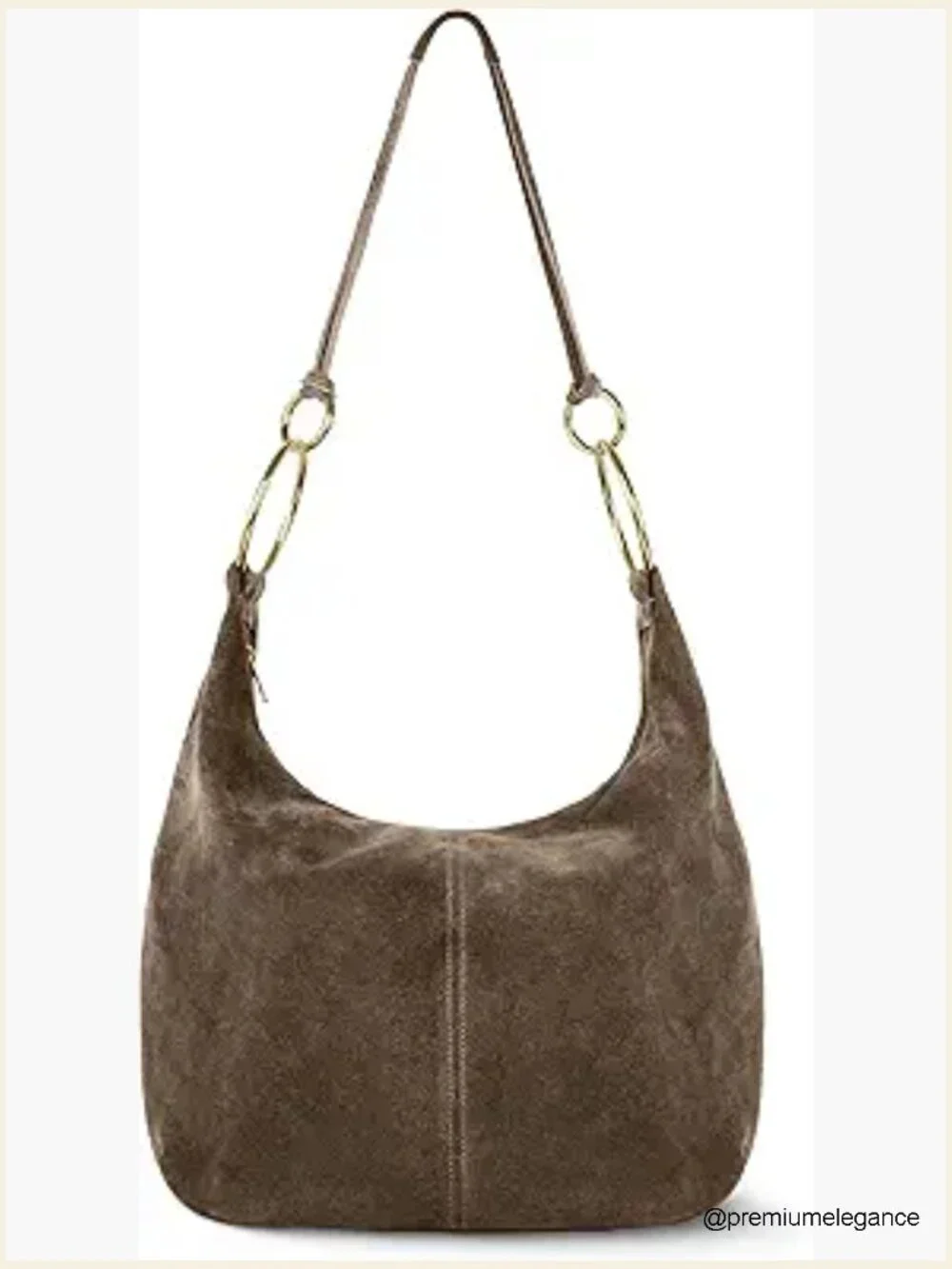 Italian Suede Hobo Bag with Ring Hardware Large Shoulder Purse